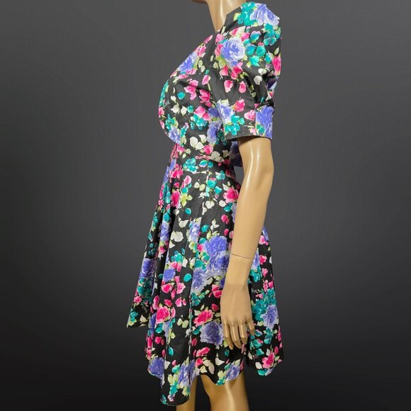 Vintage 80 Dark Floral Swing Dress With Bolero Jacket Size S Romantic Feminine - Picture 5 of 10